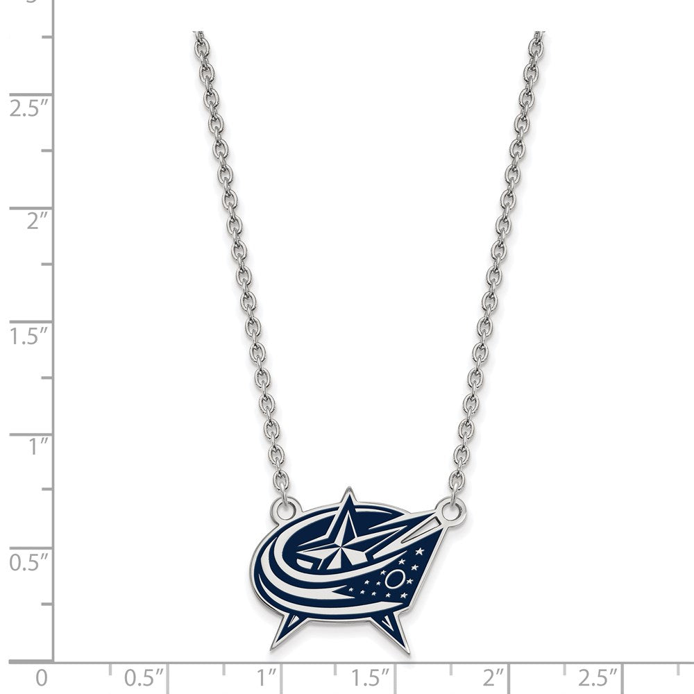 Alternate view of the Sterling Silver NHL Blue Jackets LG Enamel Necklace, 18 Inch by The Black Bow Jewelry Co.