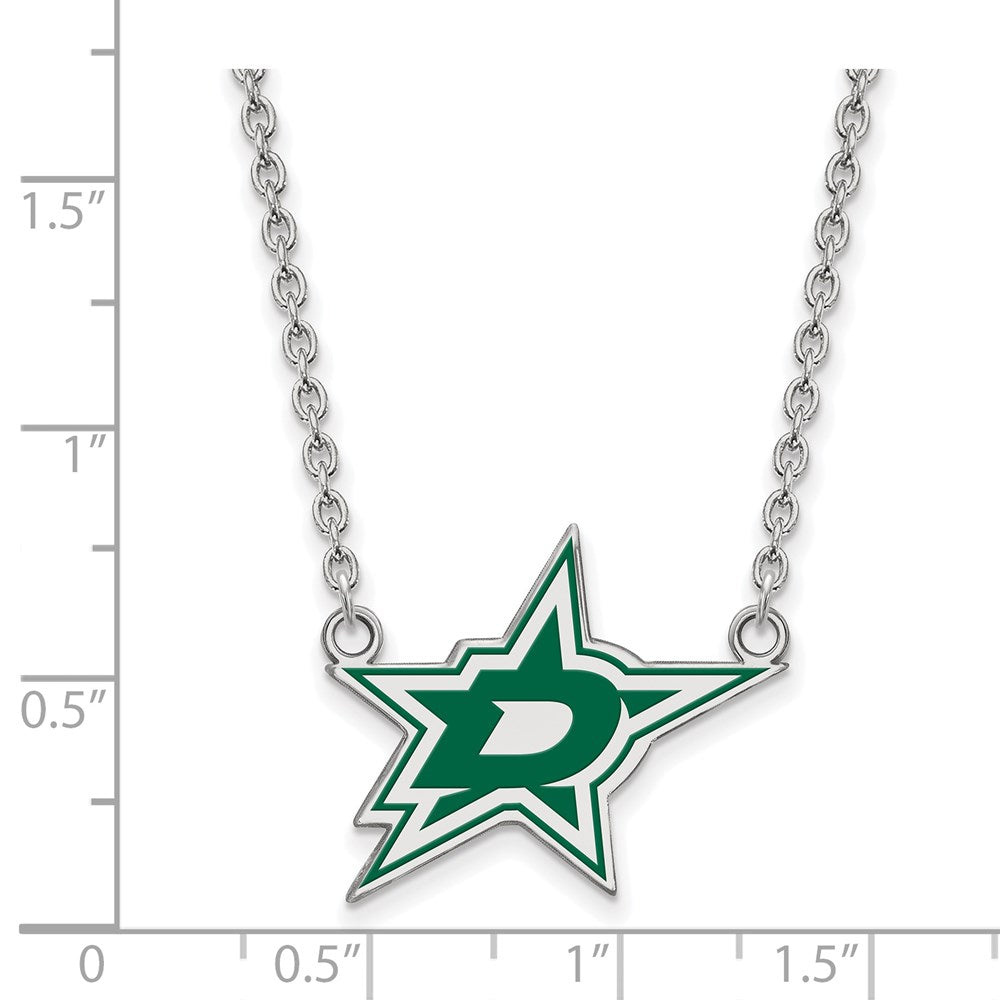 Alternate view of the Sterling Silver NHL Dallas Stars Large Enamel Necklace, 18 Inch by The Black Bow Jewelry Co.