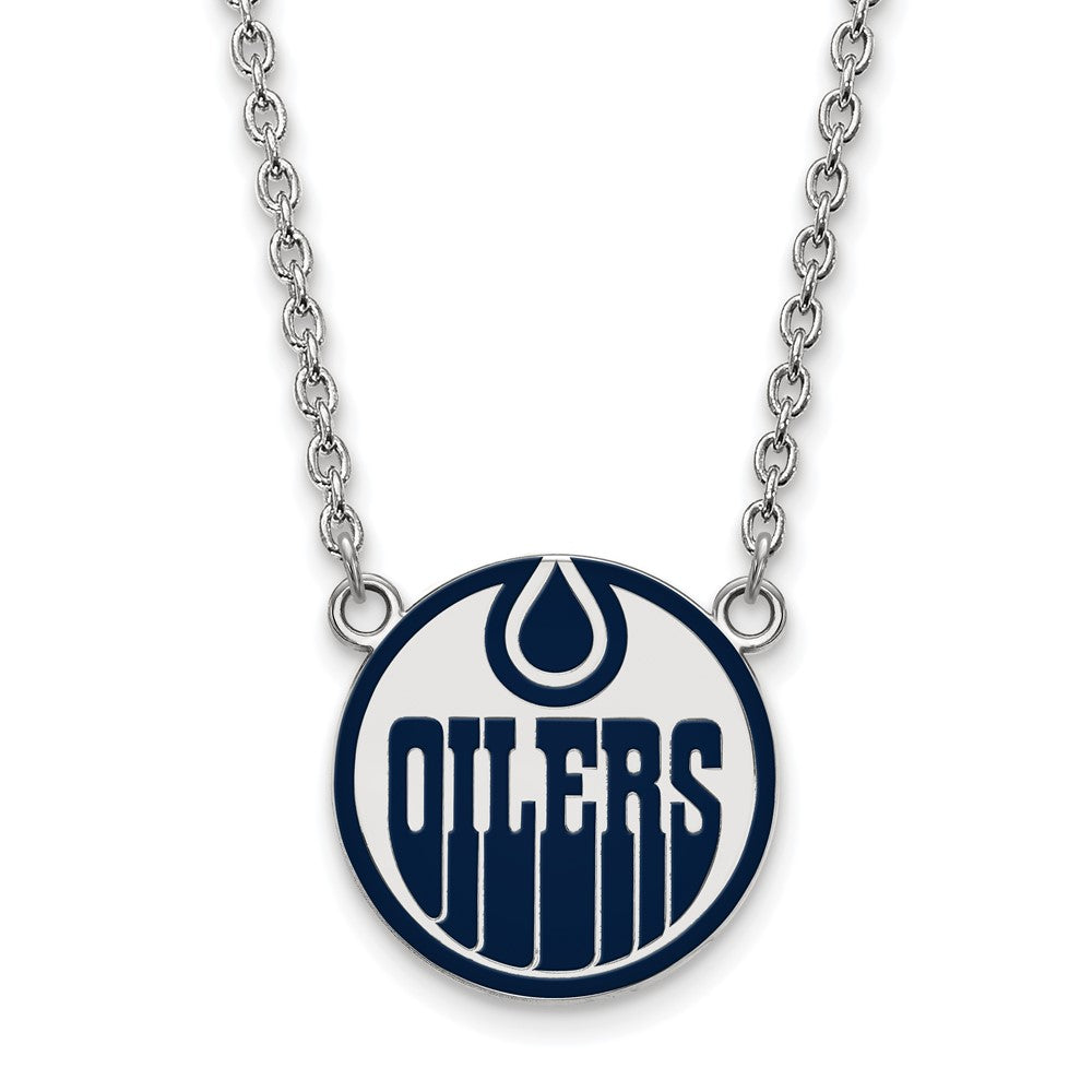Sterling Silver NHL Edmonton Oilers Large Enamel Necklace, 18in, Item N22719 by The Black Bow Jewelry Co.