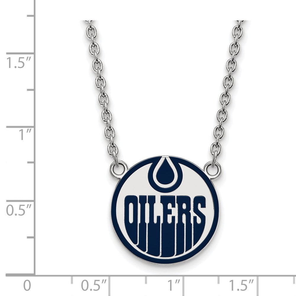 Alternate view of the Sterling Silver NHL Edmonton Oilers Large Enamel Necklace, 18in by The Black Bow Jewelry Co.