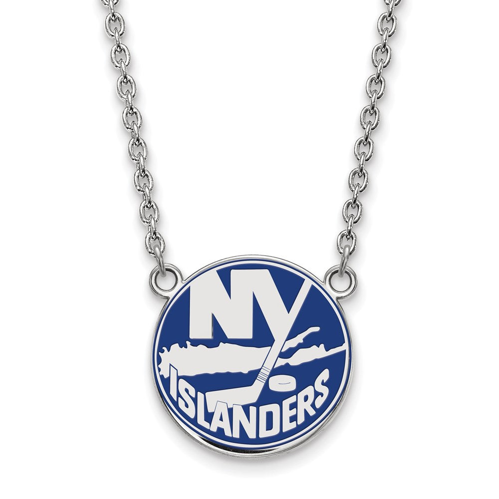 Sterling Silver NHL NY Islanders Large Enamel Necklace, 18 Inch, Item N22720 by The Black Bow Jewelry Co.