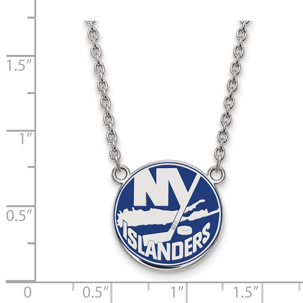 Alternate view of the Sterling Silver NHL NY Islanders Large Enamel Necklace, 18 Inch by The Black Bow Jewelry Co.