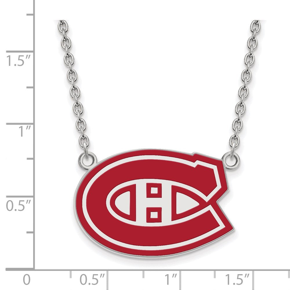 Alternate view of the Sterling Silver NHL Canadiens LG Enamel Necklace, 18 Inch by The Black Bow Jewelry Co.