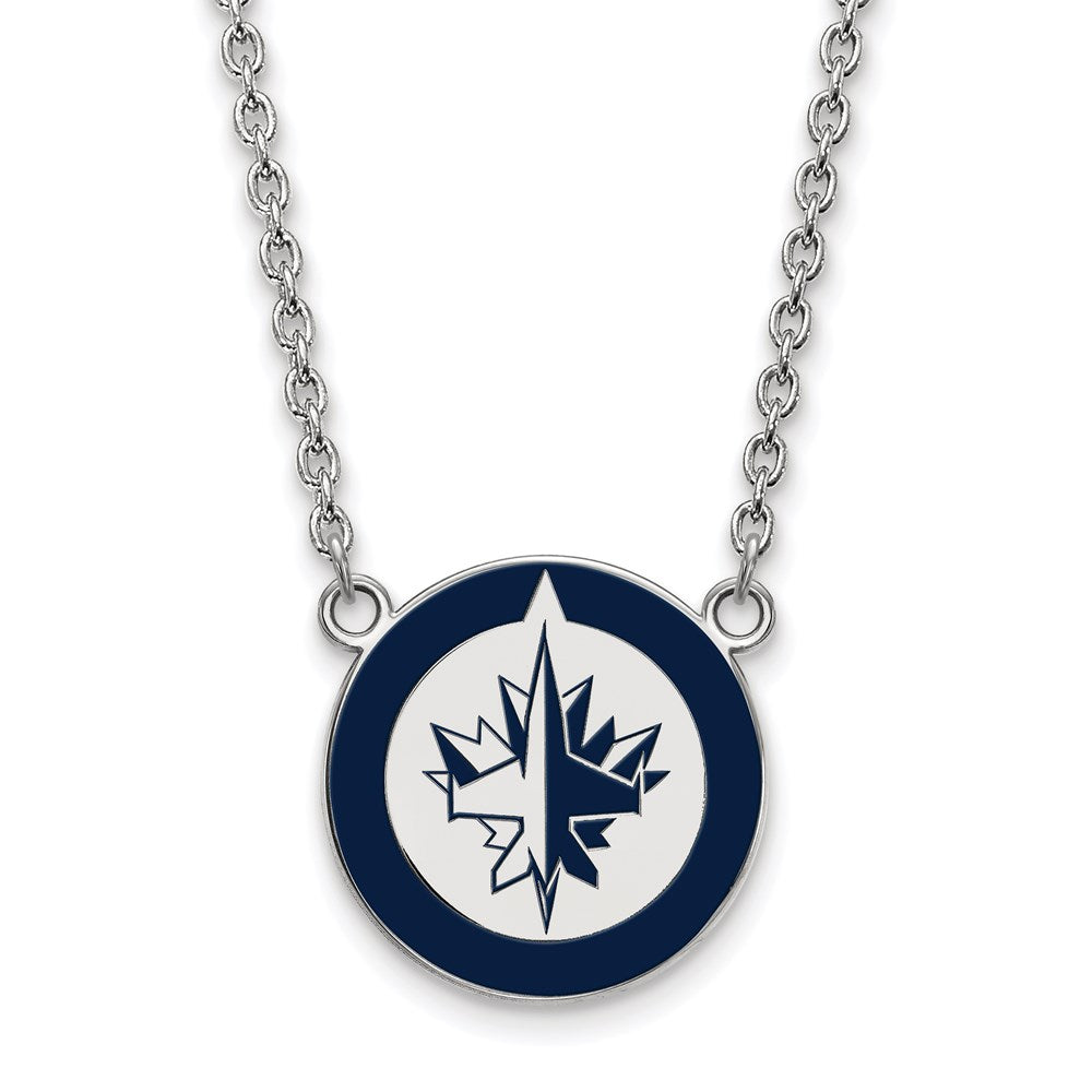 Sterling Silver NHL Winnipeg Jets Large Enamel Necklace, 18 In, Item N22726 by The Black Bow Jewelry Co.