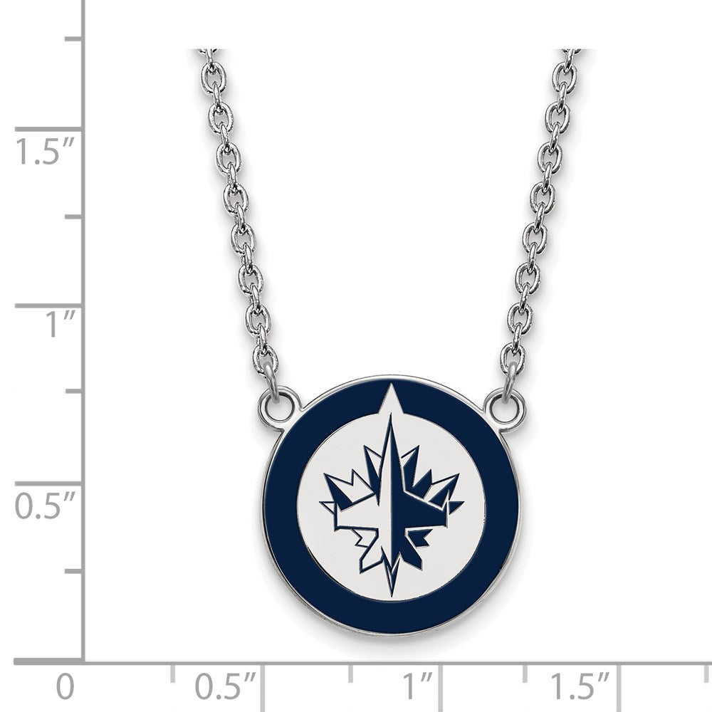 Alternate view of the Sterling Silver NHL Winnipeg Jets Large Enamel Necklace, 18 In by The Black Bow Jewelry Co.