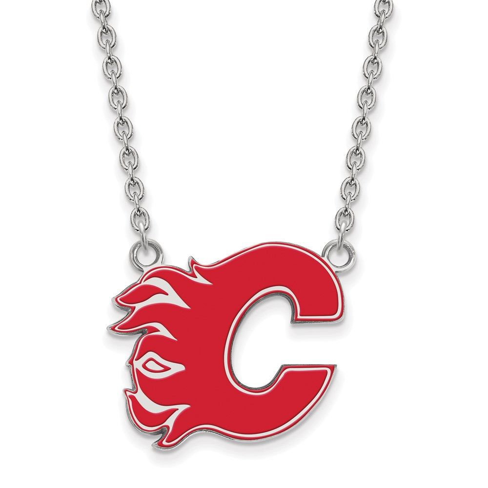 Sterling Silver NHL Calgary Flames LG Enamel Necklace, 18 In, Item N22727 by The Black Bow Jewelry Co.