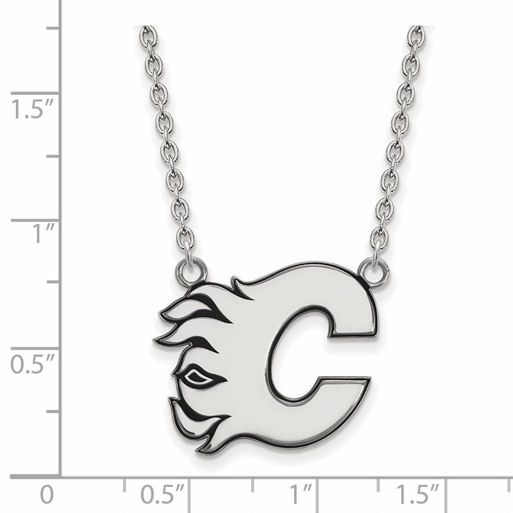 Alternate view of the Sterling Silver NHL Calgary Flames LG Enamel Necklace, 18 In by The Black Bow Jewelry Co.