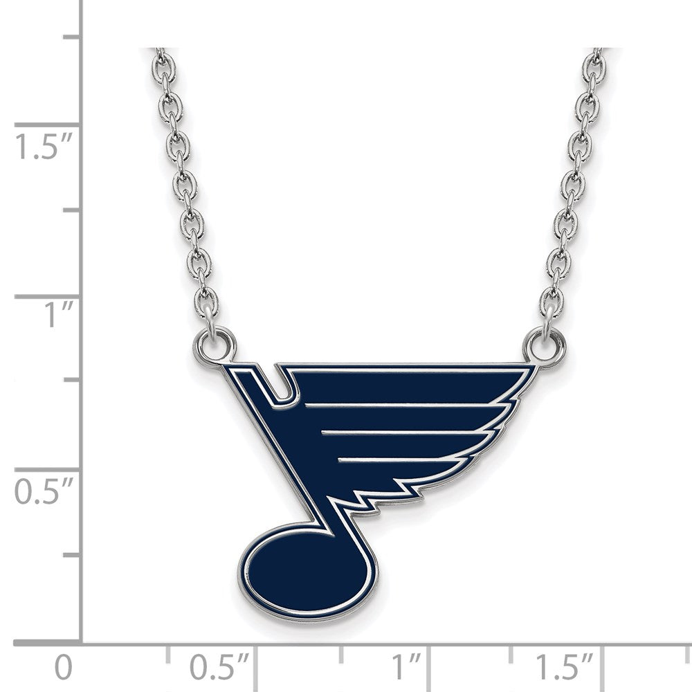 Alternate view of the Sterling Silver NHL St. Louis Blues LG Enamel Necklace, 18in by The Black Bow Jewelry Co.