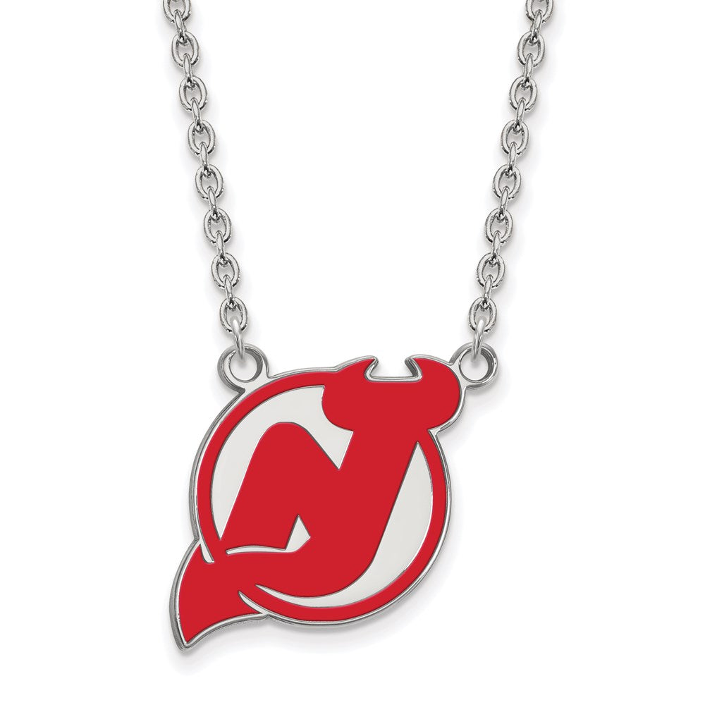 Sterling Silver NHL Devils LG Enamel Necklace, 18 Inch, Item N22729 by The Black Bow Jewelry Co.