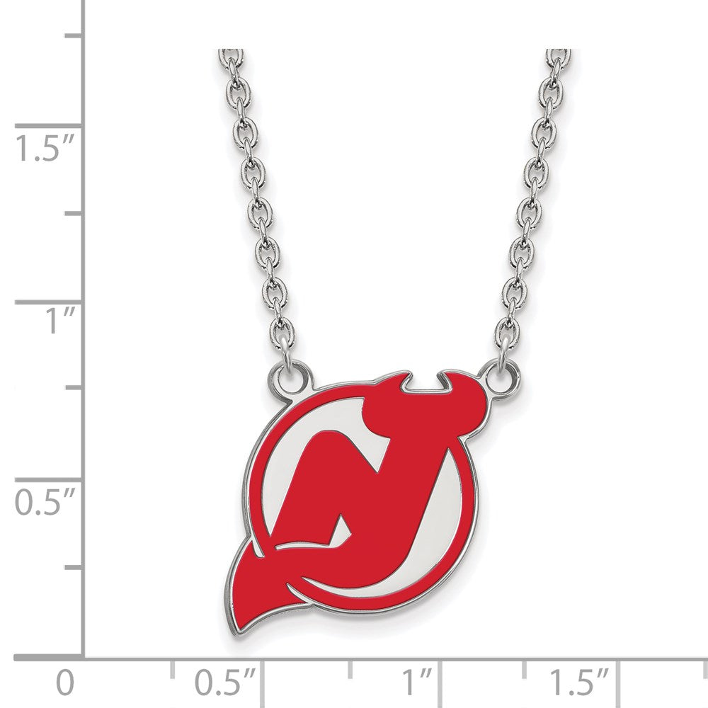 Alternate view of the Sterling Silver NHL Devils LG Enamel Necklace, 18 Inch by The Black Bow Jewelry Co.