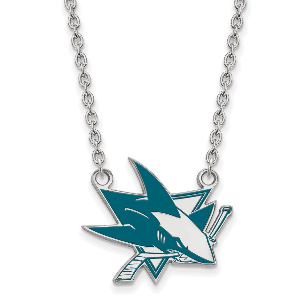Sterling Silver NHL San Jose Sharks Large Enamel Necklace, 18in, Item N22731 by The Black Bow Jewelry Co.