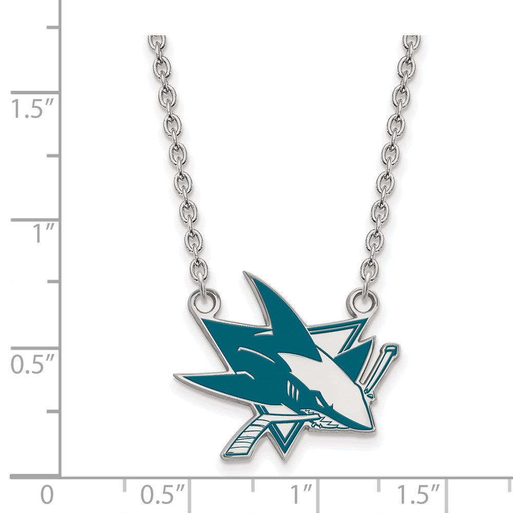 Alternate view of the Sterling Silver NHL San Jose Sharks Large Enamel Necklace, 18in by The Black Bow Jewelry Co.