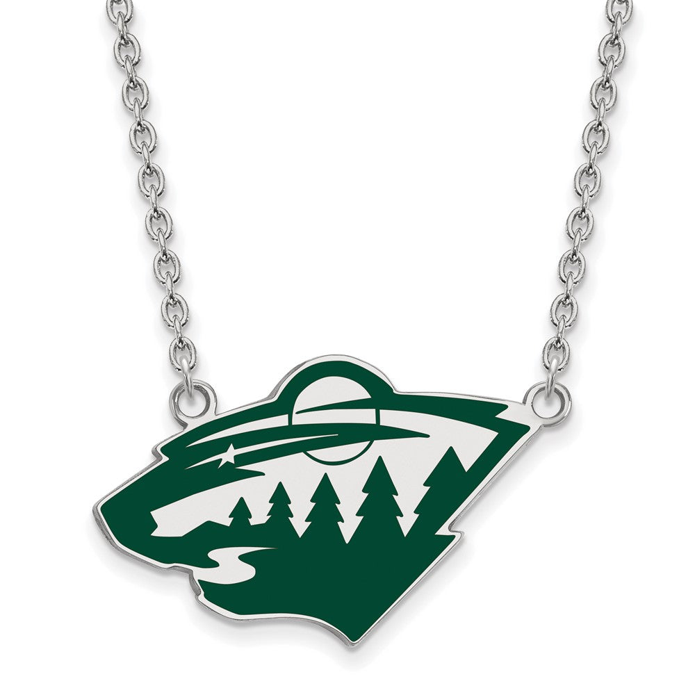Sterling Silver NHL Minnesota Wild Large Enamel Necklace, 18 In, Item N22732 by The Black Bow Jewelry Co.