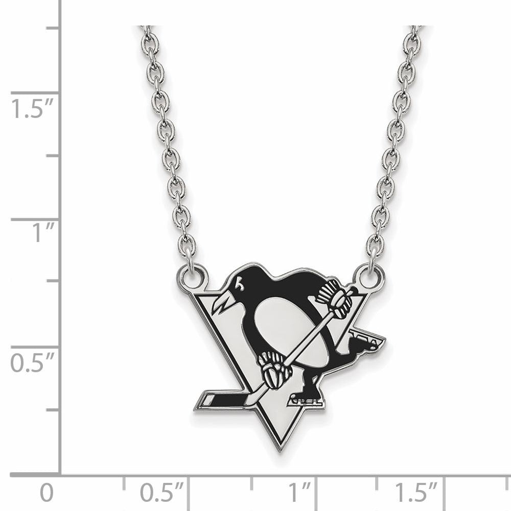 Alternate view of the Sterling Silver NHL Penguins Large Enamel Necklace, 18 Inch by The Black Bow Jewelry Co.