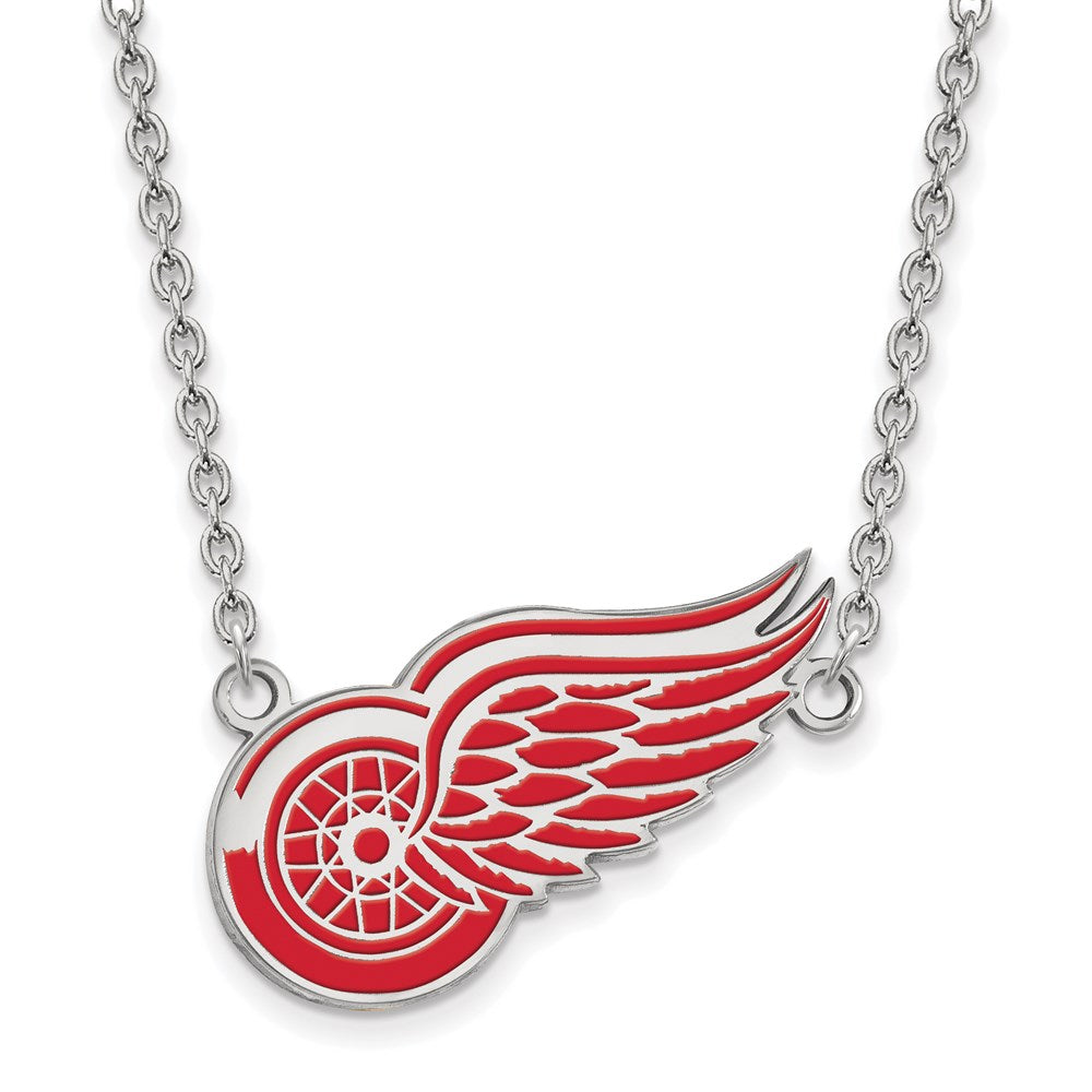 Sterling Silver NHL Red Wings Large Enamel Necklace, 18 Inch, Item N22737 by The Black Bow Jewelry Co.