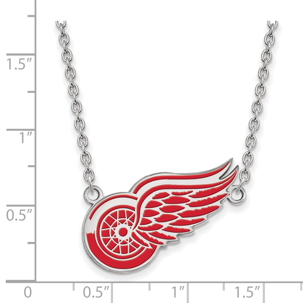 Alternate view of the Sterling Silver NHL Red Wings Large Enamel Necklace, 18 Inch by The Black Bow Jewelry Co.