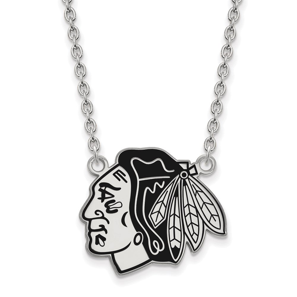 Sterling Silver NHL Blackhawks LG Enamel Necklace, 18 Inch, Item N22738 by The Black Bow Jewelry Co.