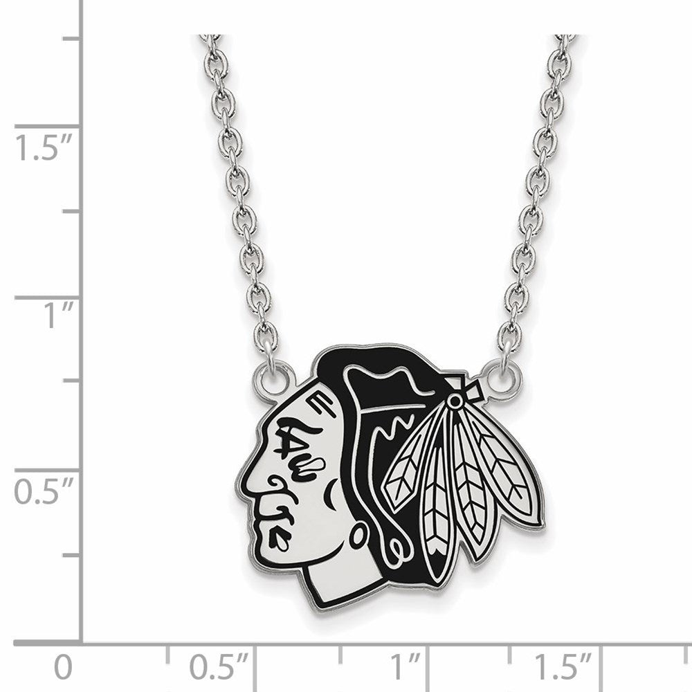 Alternate view of the Sterling Silver NHL Blackhawks LG Enamel Necklace, 18 Inch by The Black Bow Jewelry Co.
