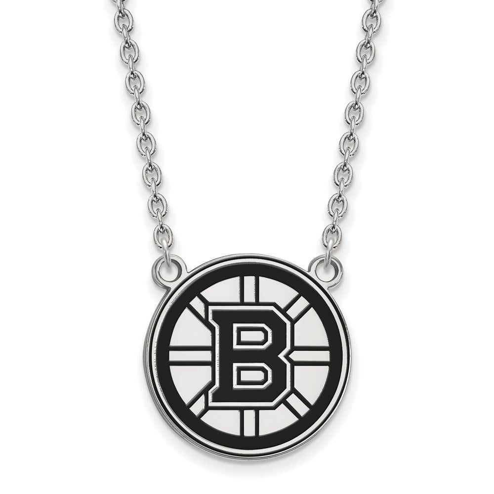 Sterling Silver NHL Boston Bruins LG Enamel Necklace, 18 In, Item N22739 by The Black Bow Jewelry Co.