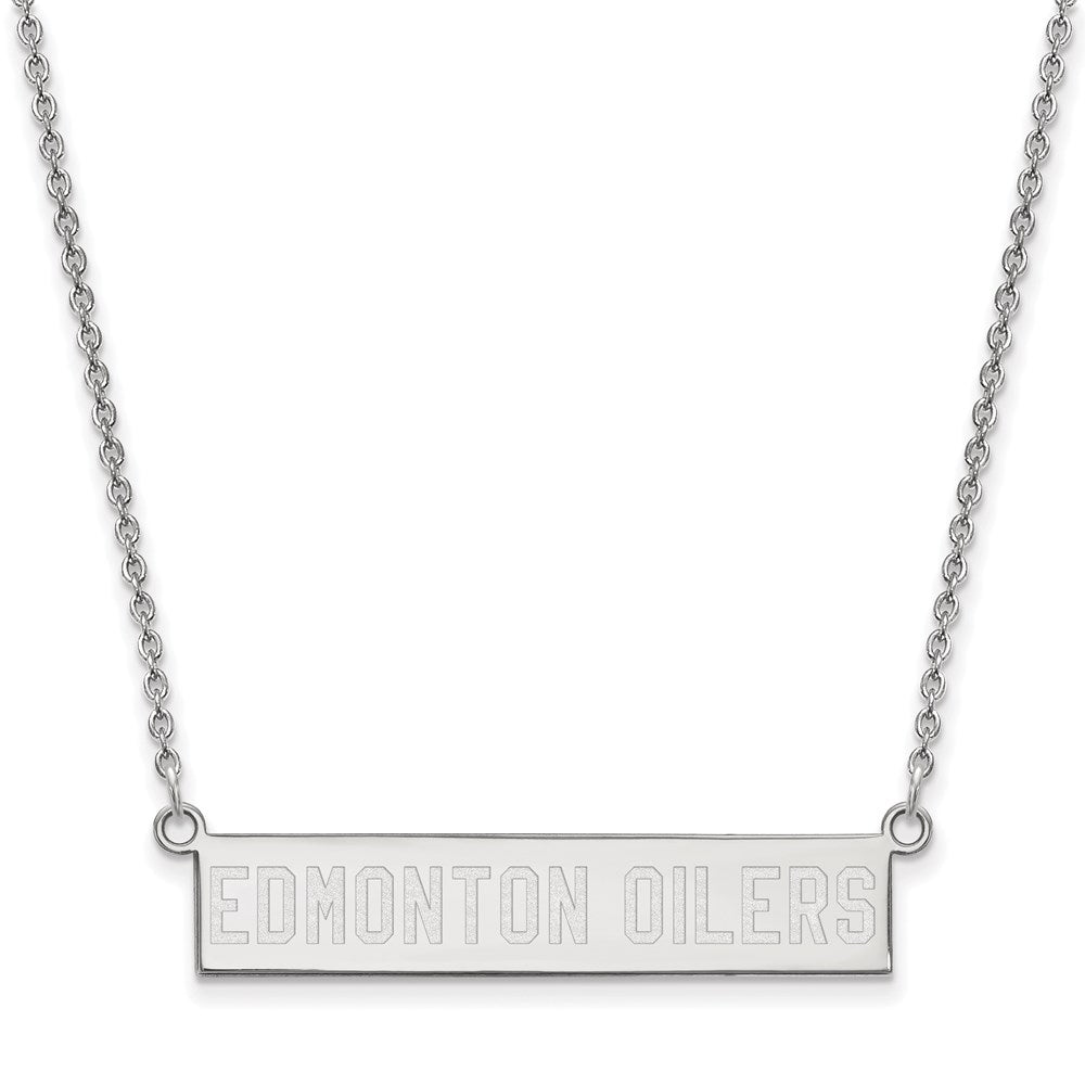 Sterling Silver NHL Edmonton Oilers Small Bar Necklace, 18 In, Item N22746 by The Black Bow Jewelry Co.