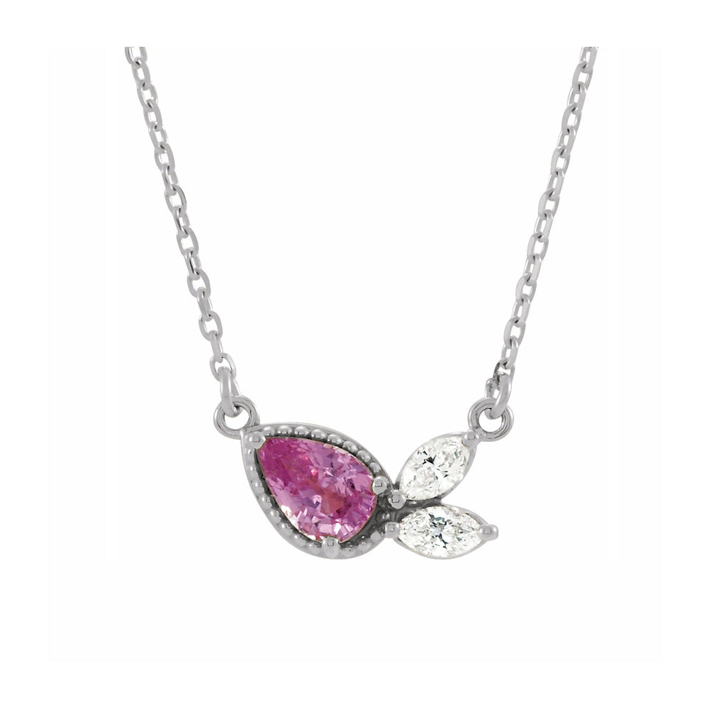 14k White Gold Pink Sapphire & 1/8 Ctw Diamond Necklace, Item N22771 by The Black Bow Jewelry Co.