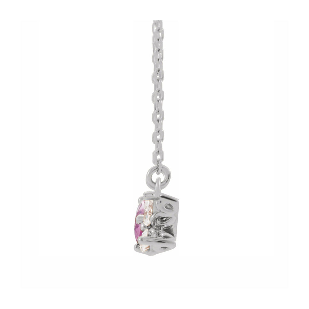 Alternate view of the 14k White Gold Pink Sapphire & 1/8 Ctw Diamond Necklace by The Black Bow Jewelry Co.