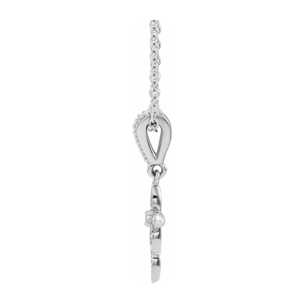 Alternate view of the 14K White Gold .03Ctw Diamond Petite Vintage Cross Necklace, 16-18 In by The Black Bow Jewelry Co.
