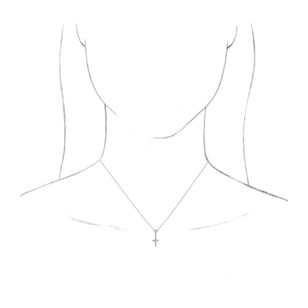 Alternate view of the 14K White Gold .03Ctw Diamond Petite Vintage Cross Necklace, 16-18 In by The Black Bow Jewelry Co.