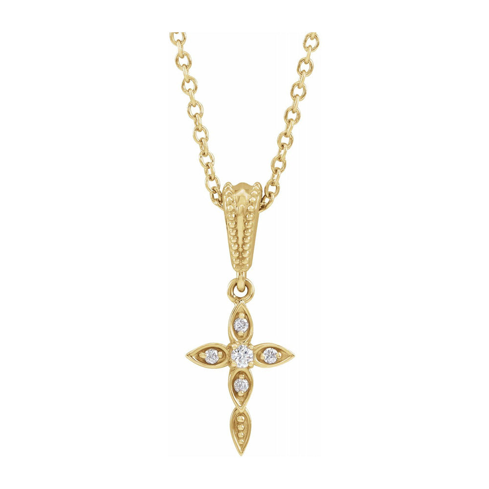 14K Yellow, White or Rose Gold Diamond Petite Vintage Cross Necklace