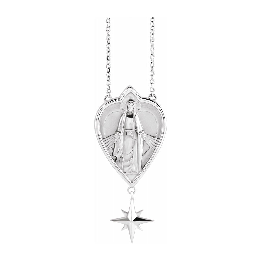 14K White Gold Miraculous Mary Necklace, 16 Inch or 18 Inch, Item N22773 by The Black Bow Jewelry Co.