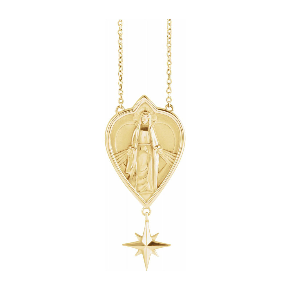 14K Yellow Gold Miraculous Mary Necklace, 16 Inch or 18 Inch, Item N22774 by The Black Bow Jewelry Co.
