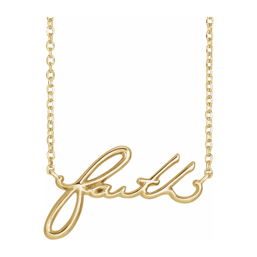 14K Yellow, White or Rose Gold Small Faith Script Necklace, 18 Inch, Item N22776 by The Black Bow Jewelry Co.