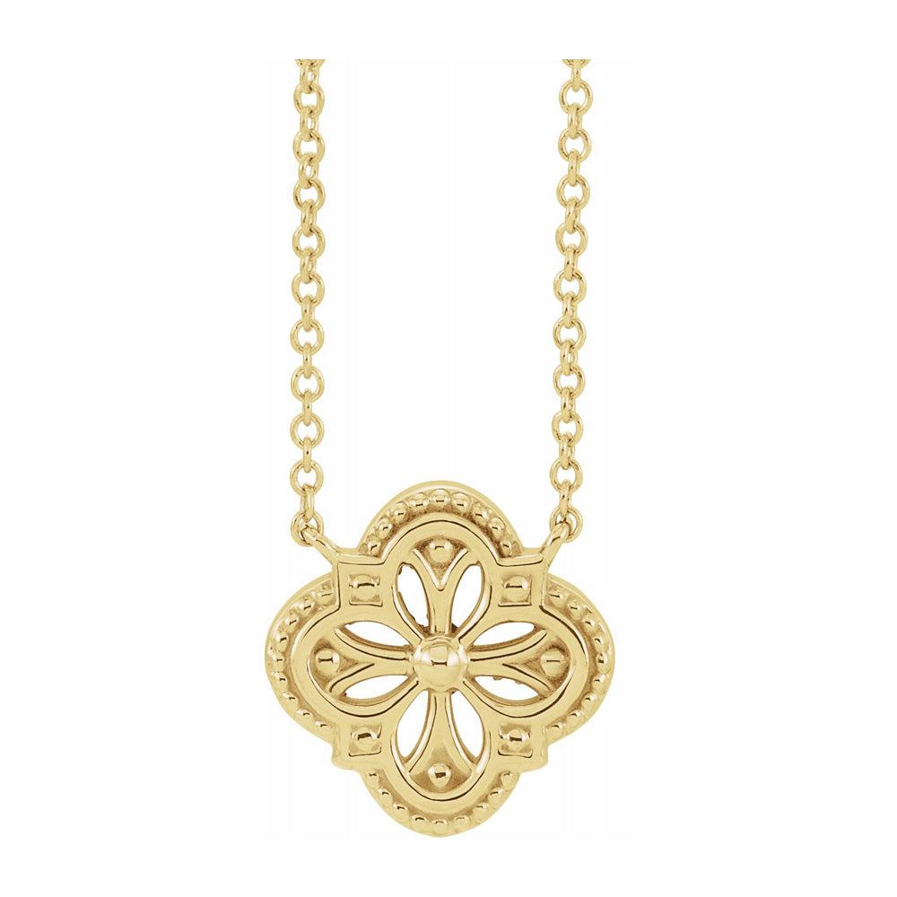 Alternate view of the 14K White or Yellow Gold Vintage Inspired Clover Necklace, 18 Inch by The Black Bow Jewelry Co.