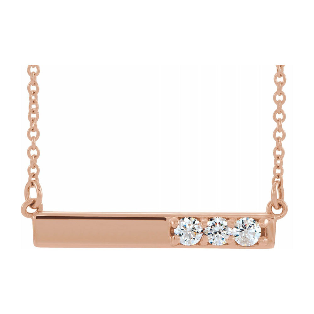 Alternate view of the 14K Yellow, White or Rose Gold Diamond 3 Stone Bar Necklace, 16-18 In by The Black Bow Jewelry Co.