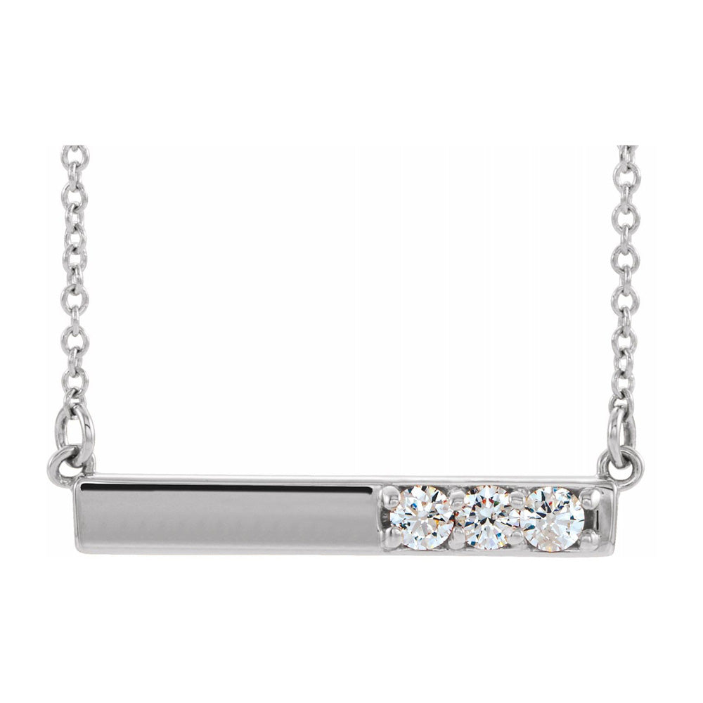 Alternate view of the 14K Yellow, White or Rose Gold Diamond 3 Stone Bar Necklace, 16-18 In by The Black Bow Jewelry Co.