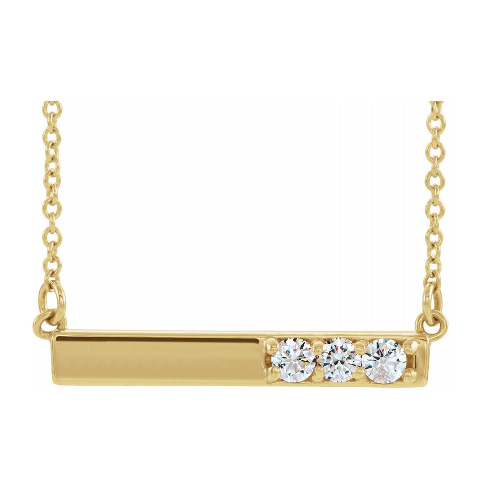 14K Yellow, White or Rose Gold Diamond 3 Stone Bar Necklace, 16-18 In, Item N22783 by The Black Bow Jewelry Co.