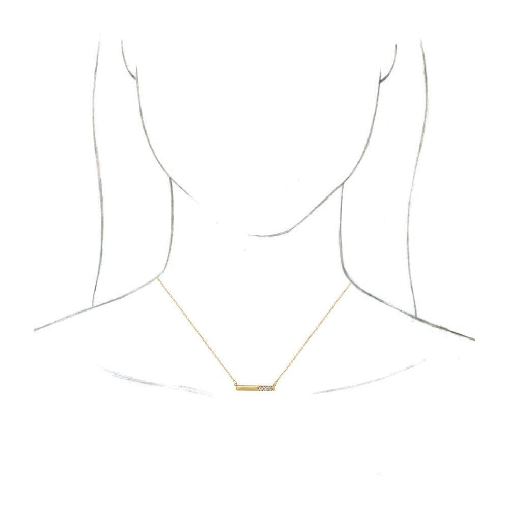 Alternate view of the 14K Yellow Gold 1/5 CTW Diamond 3 Stone Bar Necklace, 16-18 Inch by The Black Bow Jewelry Co.