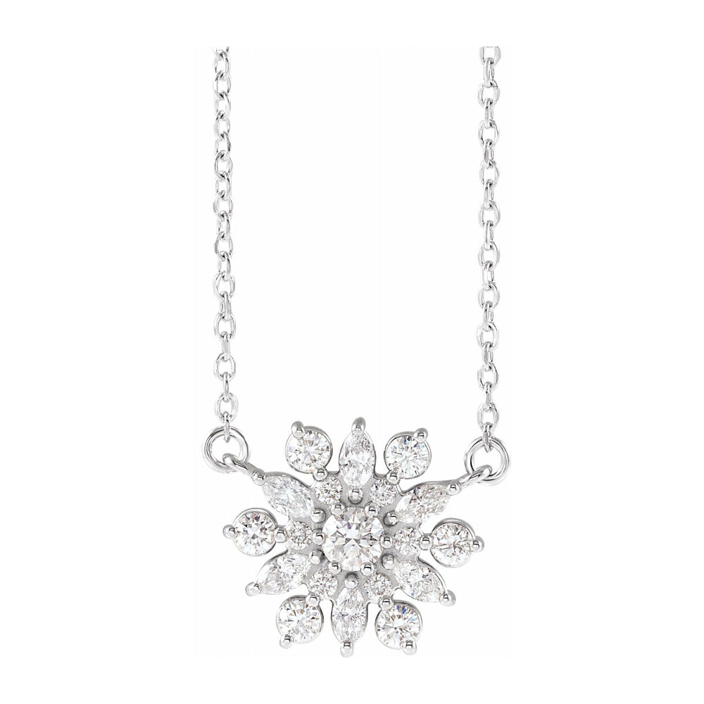 14K White or Yellow Gold 1/2 CTW Diamond Snowflake Necklace, 18 Inch
