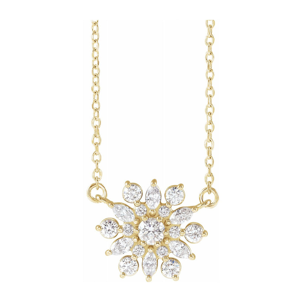 14K White or Yellow Gold 1/2 CTW Diamond Snowflake Necklace, 18