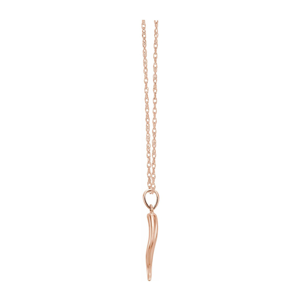 Alternate view of the 14K Rose Gold Solid 3D Italian Horn Necklace, 16-18 Inch by The Black Bow Jewelry Co.