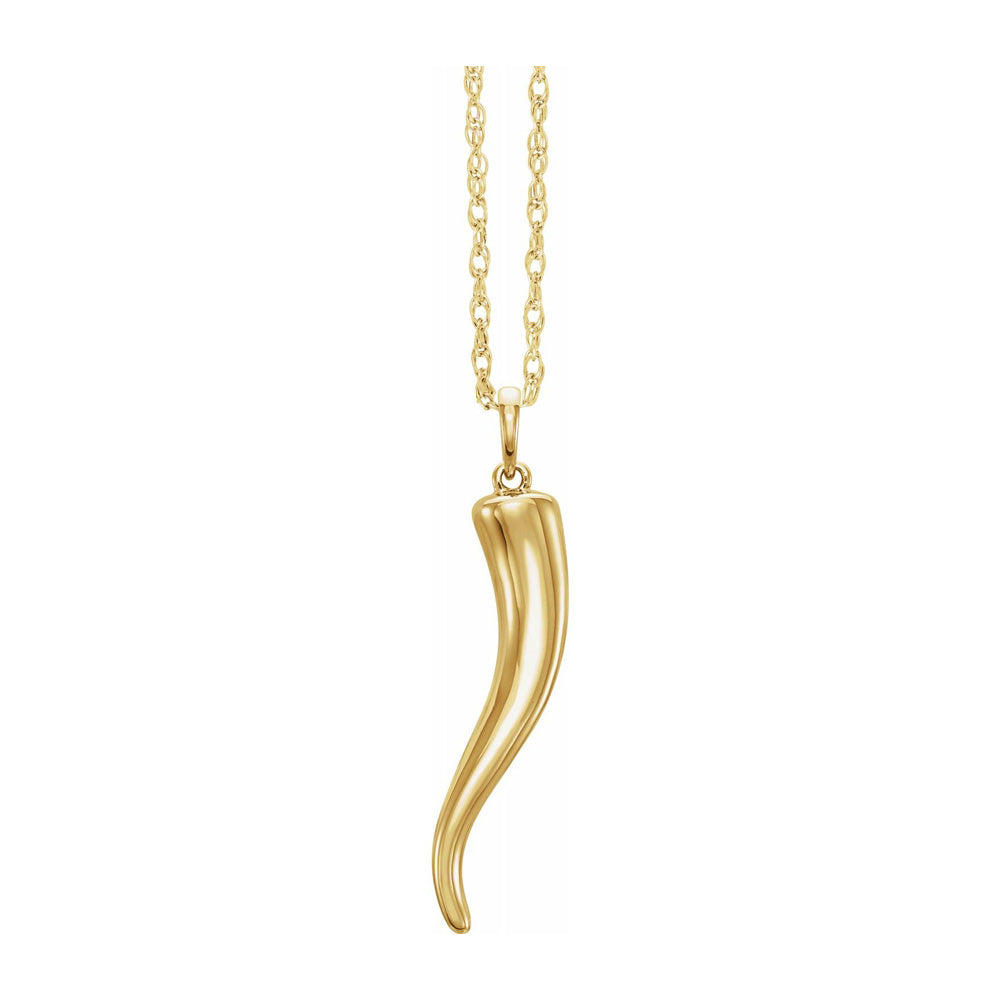 Alternate view of the 14K Yellow, White or Rose Gold Solid 3D Italian Horn Necklace, 16-18in by The Black Bow Jewelry Co.