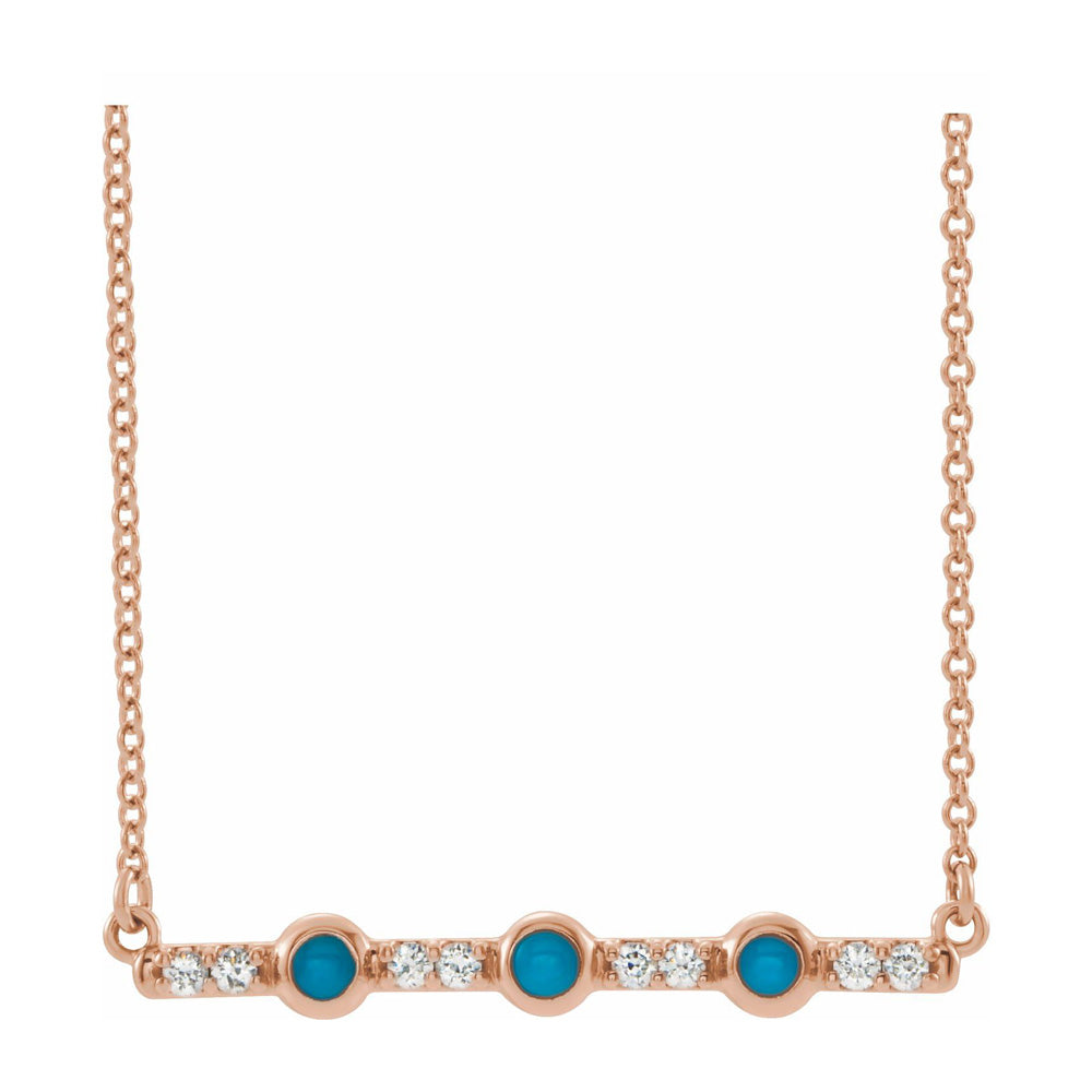 14K Yellow, White or Rose Gold Turquoise &amp; Diamond Bar Necklace, 18 In