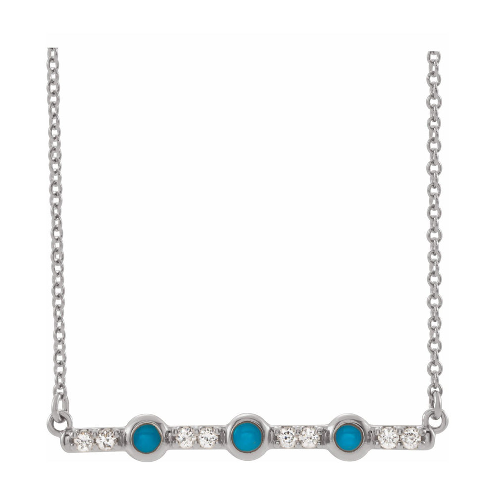 Alternate view of the 14K Yellow, White or Rose Gold Turquoise &amp; Diamond Bar Necklace, 18 In by The Black Bow Jewelry Co.