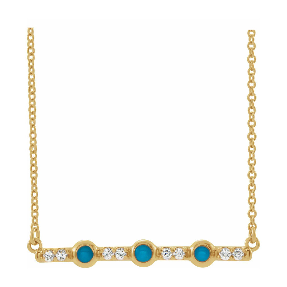 14K Yellow, White or Rose Gold Turquoise &amp; Diamond Bar Necklace, 18 In, Item N22792 by The Black Bow Jewelry Co.