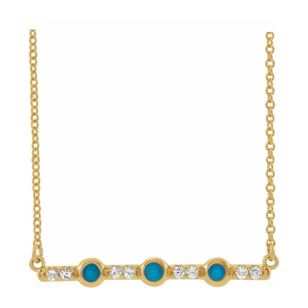 Alternate view of the 14K Yellow, White or Rose Gold Turquoise & Diamond Bar Necklace, 18 In by The Black Bow Jewelry Co.
