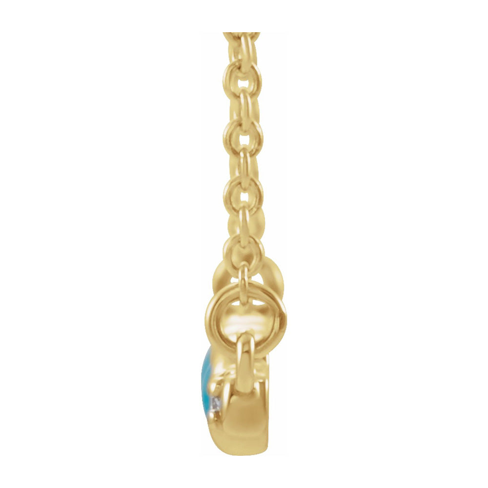 Alternate view of the 14K Yellow Gold Turquoise &amp; 1/8 CTW Diamond Bar Necklace, 18 Inch by The Black Bow Jewelry Co.
