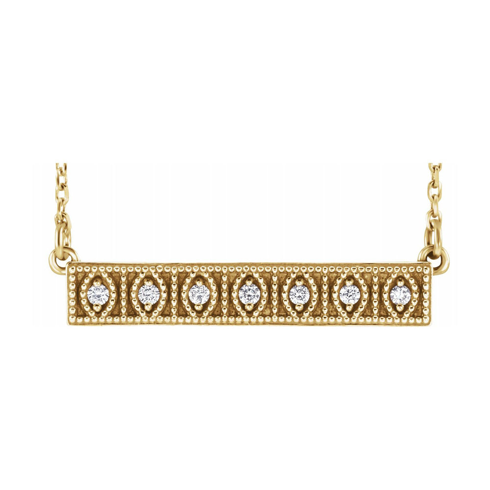 Alternate view of the 14K Yellow, White or Rose Gold Diamond Milgrain Bar Necklace, 16-18 In by The Black Bow Jewelry Co.