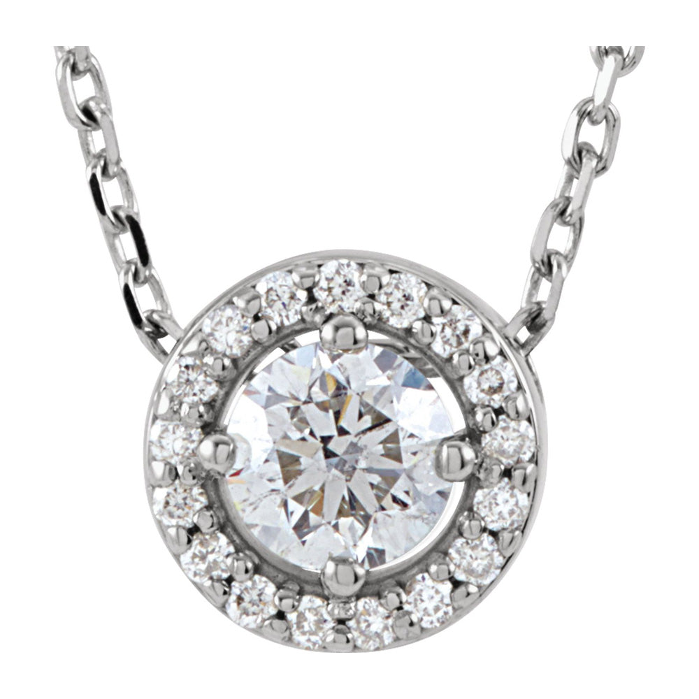 14K White Gold 1/4 CTW Diamond Halo Style Necklace, 16 Inch, Item N22799-25 by The Black Bow Jewelry Co.