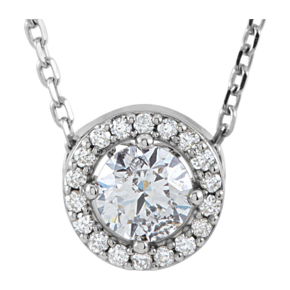 14K White Gold 1/4, 3/8, or 1/2 Ctw Diamond Halo Style Necklace, 16 In, Item N22799 by The Black Bow Jewelry Co.