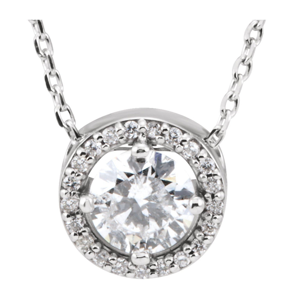 14K White Gold 1/2 CTW Diamond Halo Style Necklace, 16 Inch, Item N22799-50 by The Black Bow Jewelry Co.